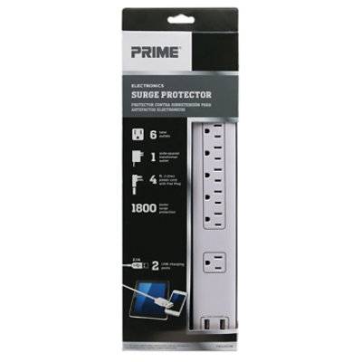 Prime 1800J 2-Usb 4 Feet Cord 6 Outlet - Each