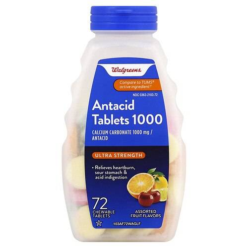 Walgreens Ultra Strength Antacid Chewable Tablets, 1000 mg Assorted Fruit - 72.0 ea