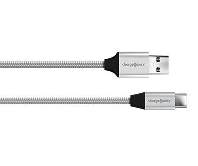 Silver Nylon Tuff Usb-C to Usb-A Cable, (6')