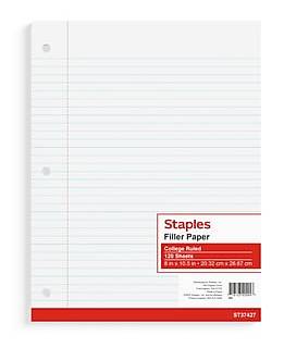Staples® College Ruled Filler Paper, 8 x 10.5, White, 120 Sheets/Pack (ST37427D)