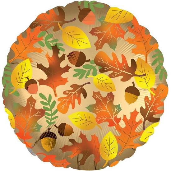 Uninflated Fall Foliage Round Foil Balloon, 18in