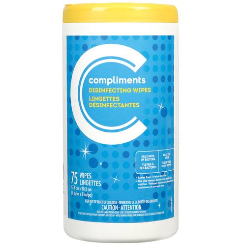 Compliments Lemon Disinfecting Wipes 75 Wipes