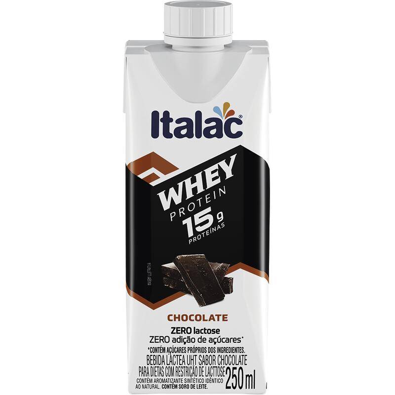 Italac bebida láctea uht whey protein 15g proteínas sabor chocolate zero lactose (250 ml)