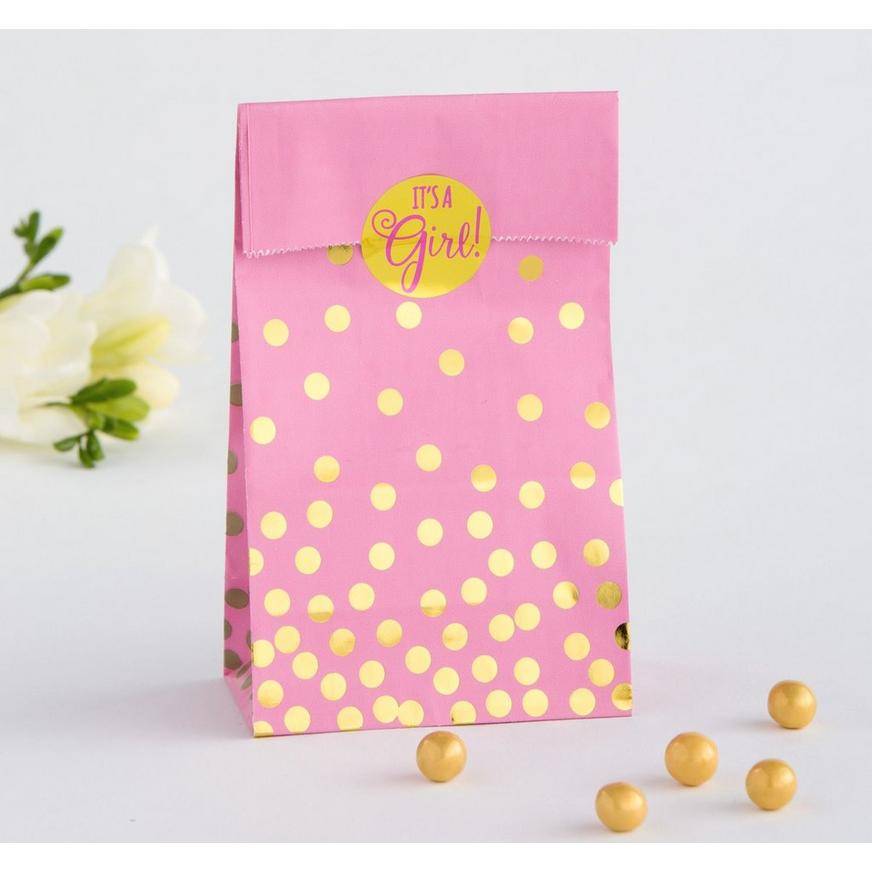Pink Gold Polka Dot Baby Shower Treat Bags 20ct