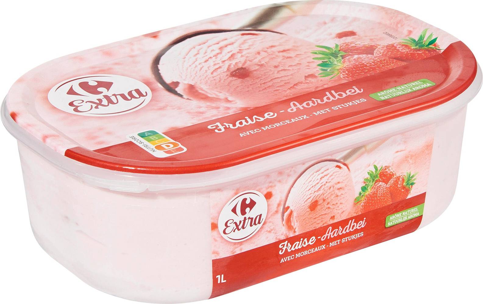 Carrefour - Glace en bac fraise avec morceaux (500g)