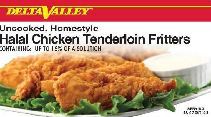 Frozen Delta Valley - Uncooked Homestyle Breaded Halal Chicken Tenderloin Fritters - 10 lbs, 60-90 ct (1 Unit per Case)