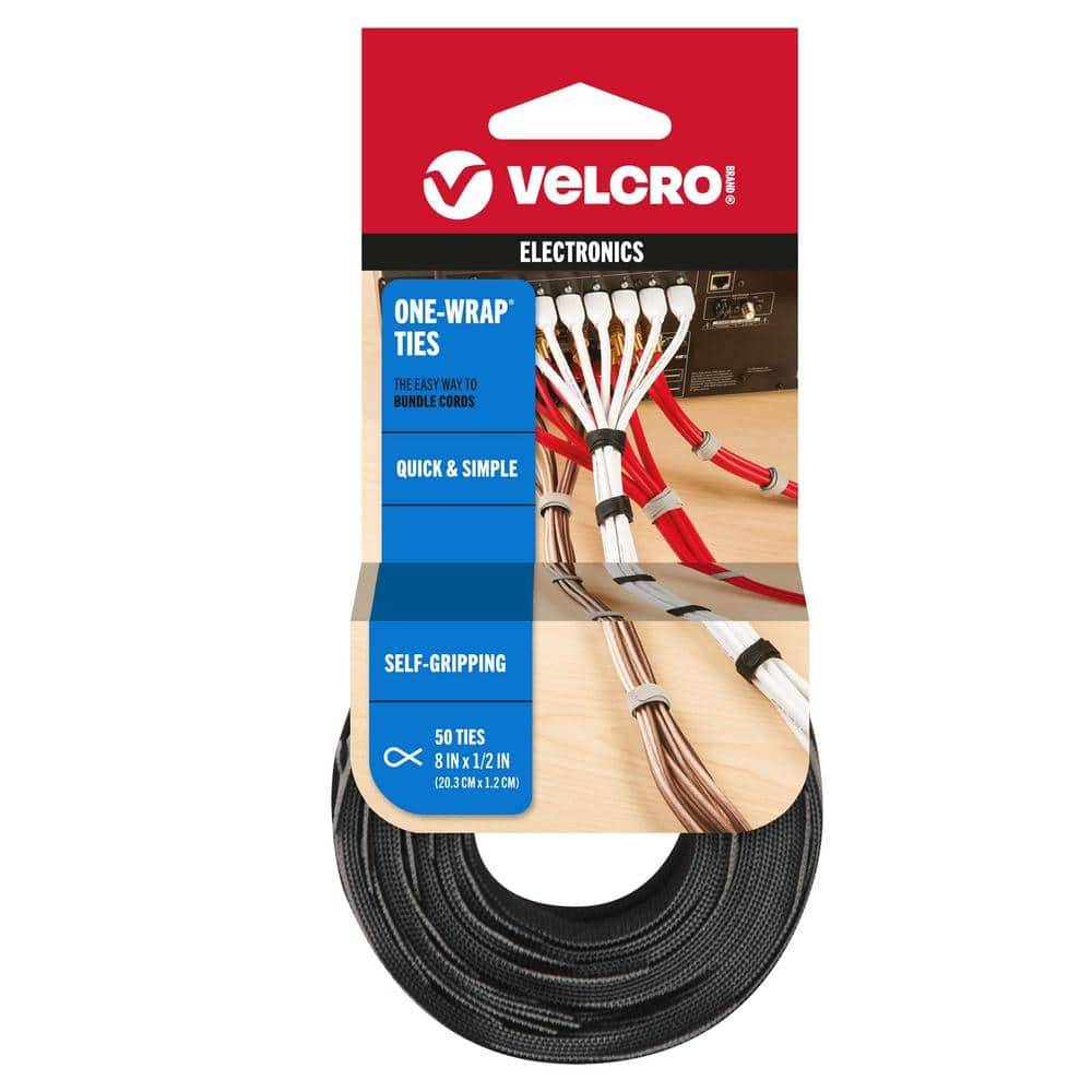 Velcro Brand One Wrap Thin Ties Strong & Reusable Perfect For Fastening Wires & Organizing Cords Black