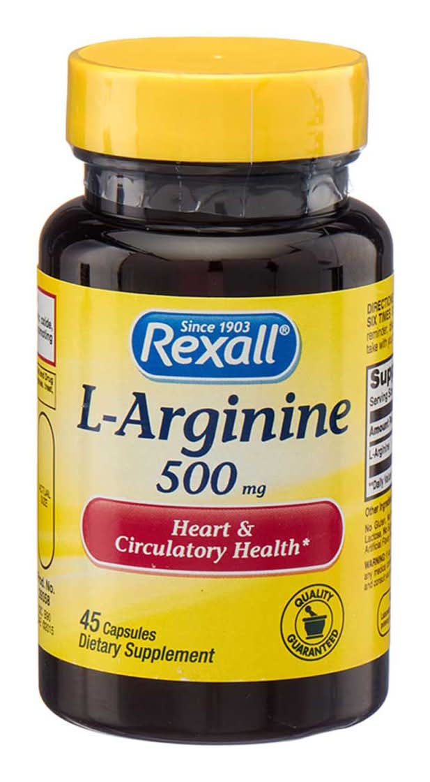 Rexall L-Arginine 500 Mg Capsules Heart & Circulatory Health 45 Ct