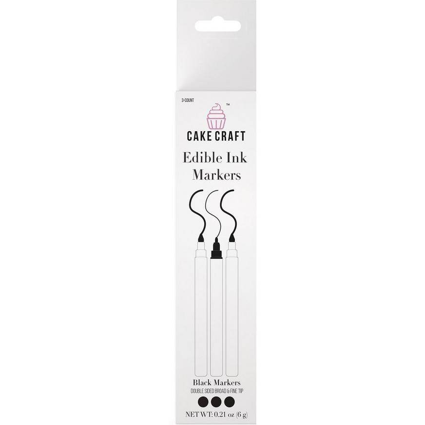 Cake Craft Edible Black Markers, 3ct