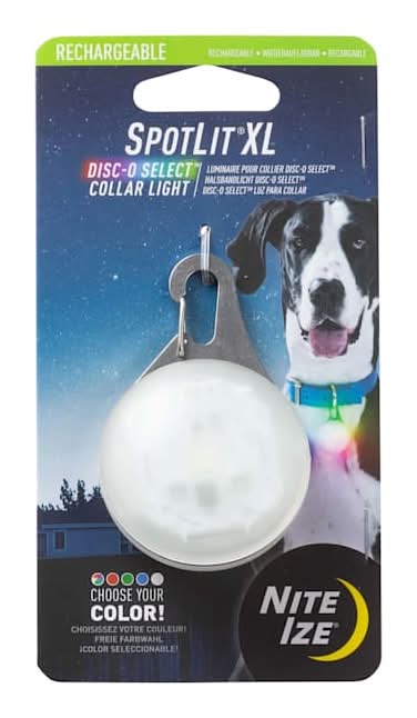 Nite Ize SpotLit Rechargeable Collar Light Disc-O Select for Dogs, Multi-Color, X-Large