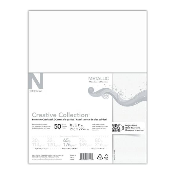 Neenah Paper Creative Collection Metallic Specialty Card Stock, Letter Size (8 1/2" x 11"), white gold