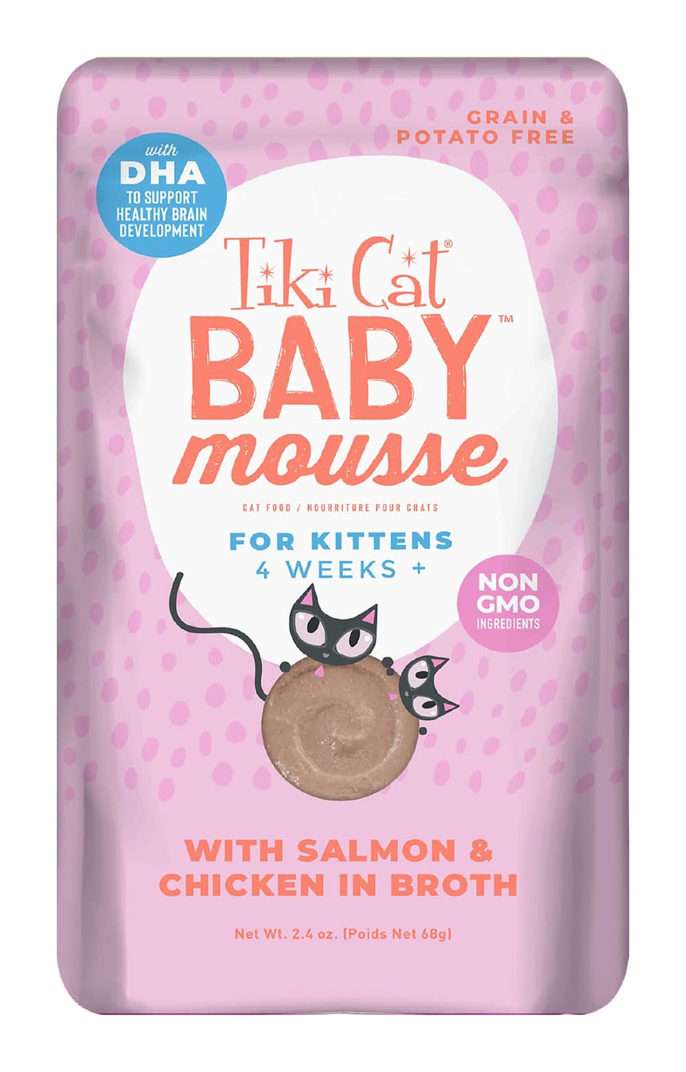 Tiki Cat® Baby™ Mousse Kitten Wet Food - Non-GMO, Grain & Potato Free, 2.4 Oz (Flavor: Salmon, Size: 2.4 Oz)