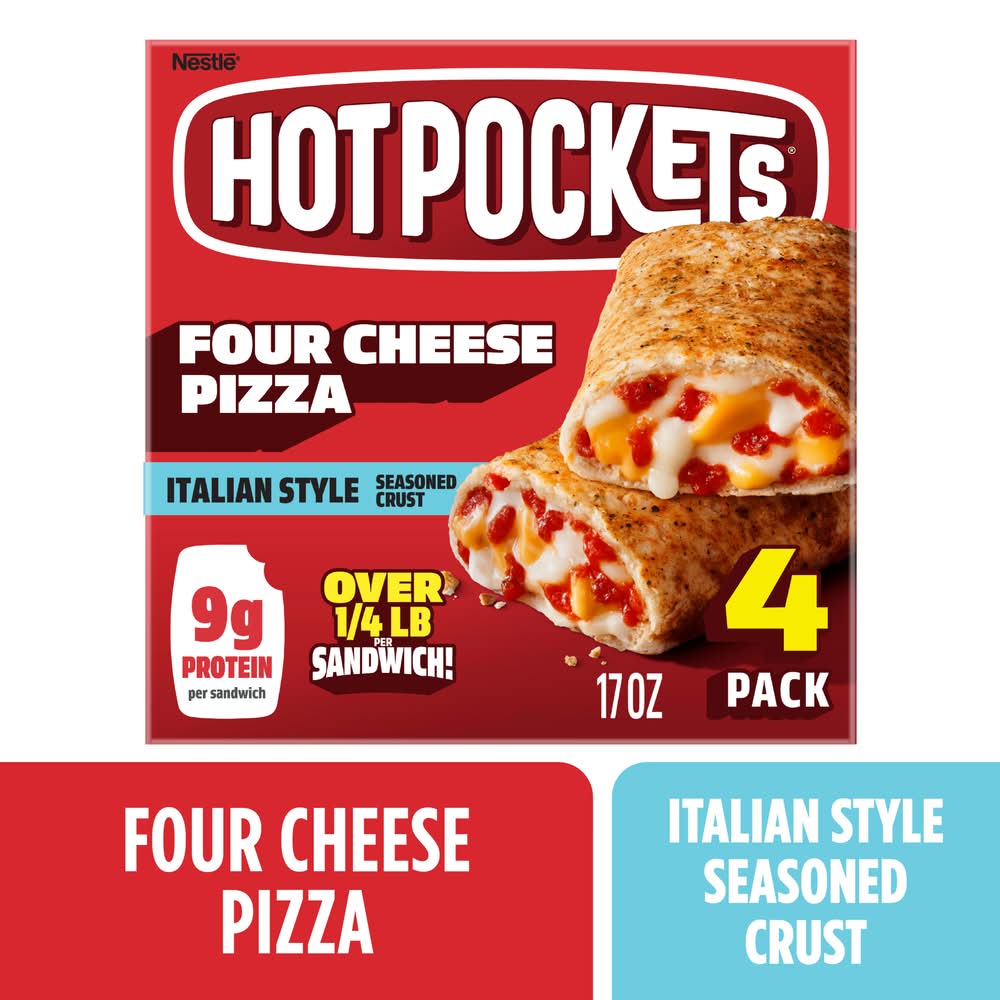Hot Pockets Italian Style Seasoned Crust Sandwiches, Four Cheese Pizza (17 oz, 4 ct)