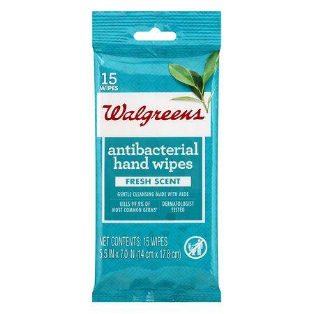 Walgreens Antibacterial Hand Wipes For Travel Fresh, 5.5"*7.0" (15 ct)