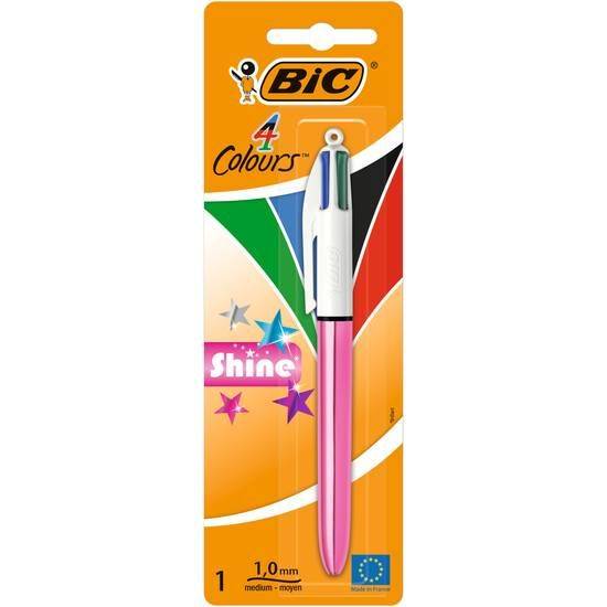 Bic 4 couleurs shine stylo-bille rétractable pointe moyenne (1,0 mm) - corps assortis métallisés (sans choix possible), blister de 1
