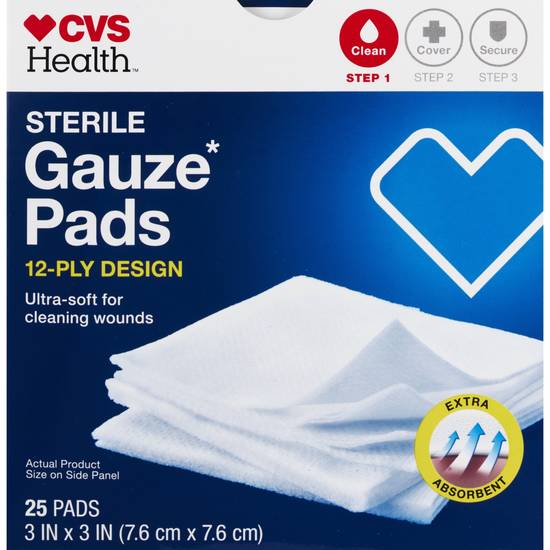 CVS Health Sterile Gauze Pads, 3 IN x 3 IN, 25 CT