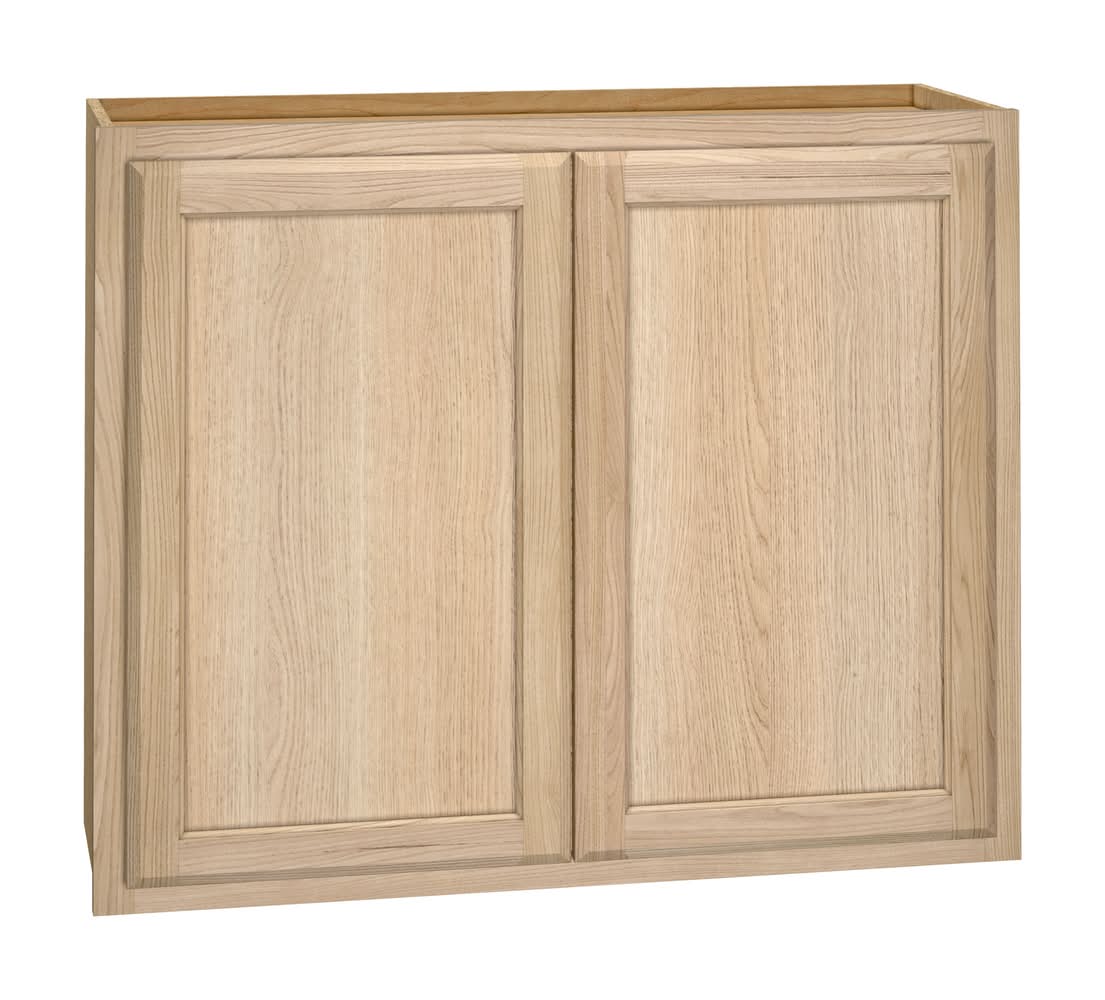 Project Source Oak Brook 36-in W x 30-in H x 12-in D Natural Unfinished Oak Wall Fully Assembled Cabinet Flat Panel Square