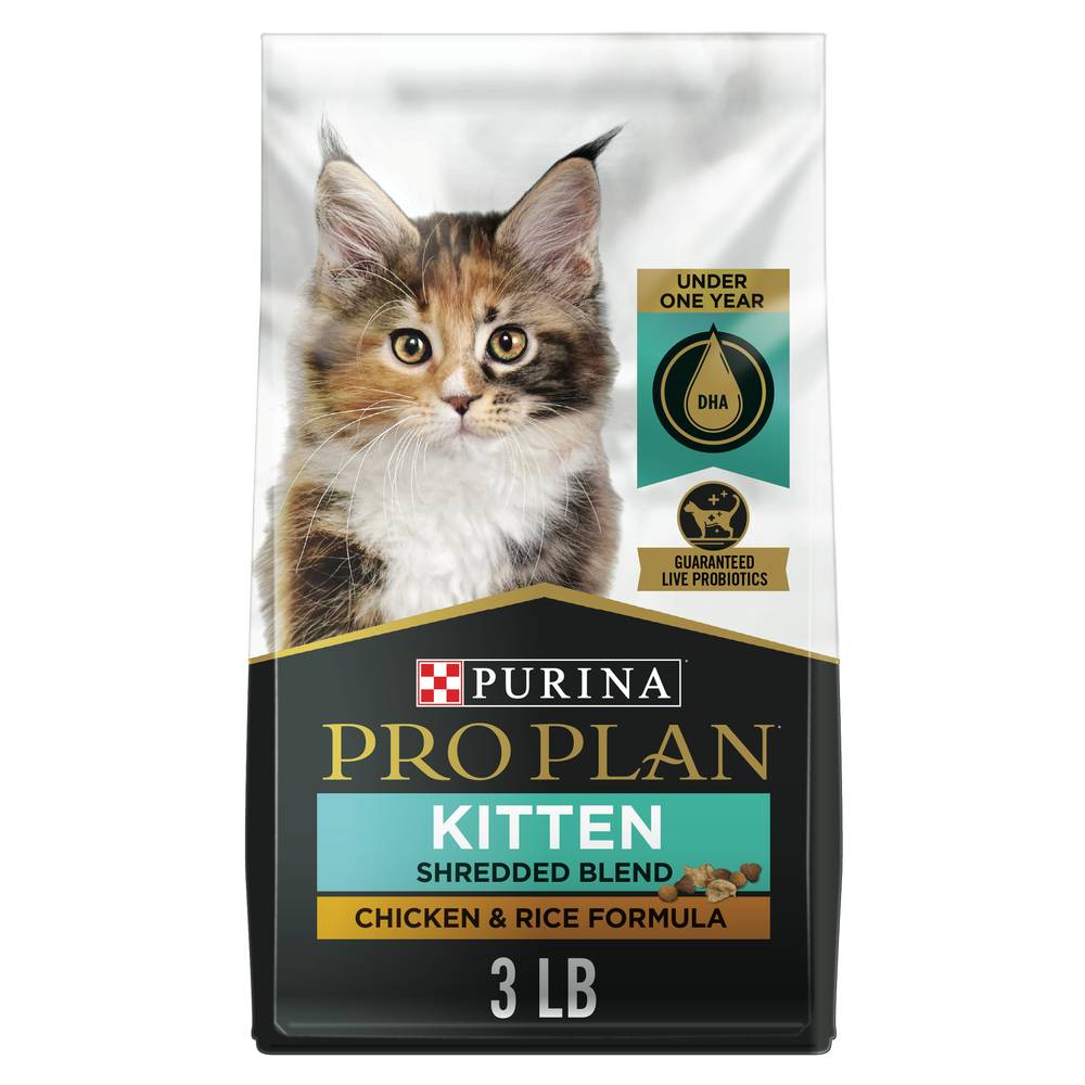 Pro Plan Purina With Probiotics High Protein Dry Kitten Food, Shredded Blend Chicken & Rice Formula, Chicken & Rice Shredded Blend (3 lbs)