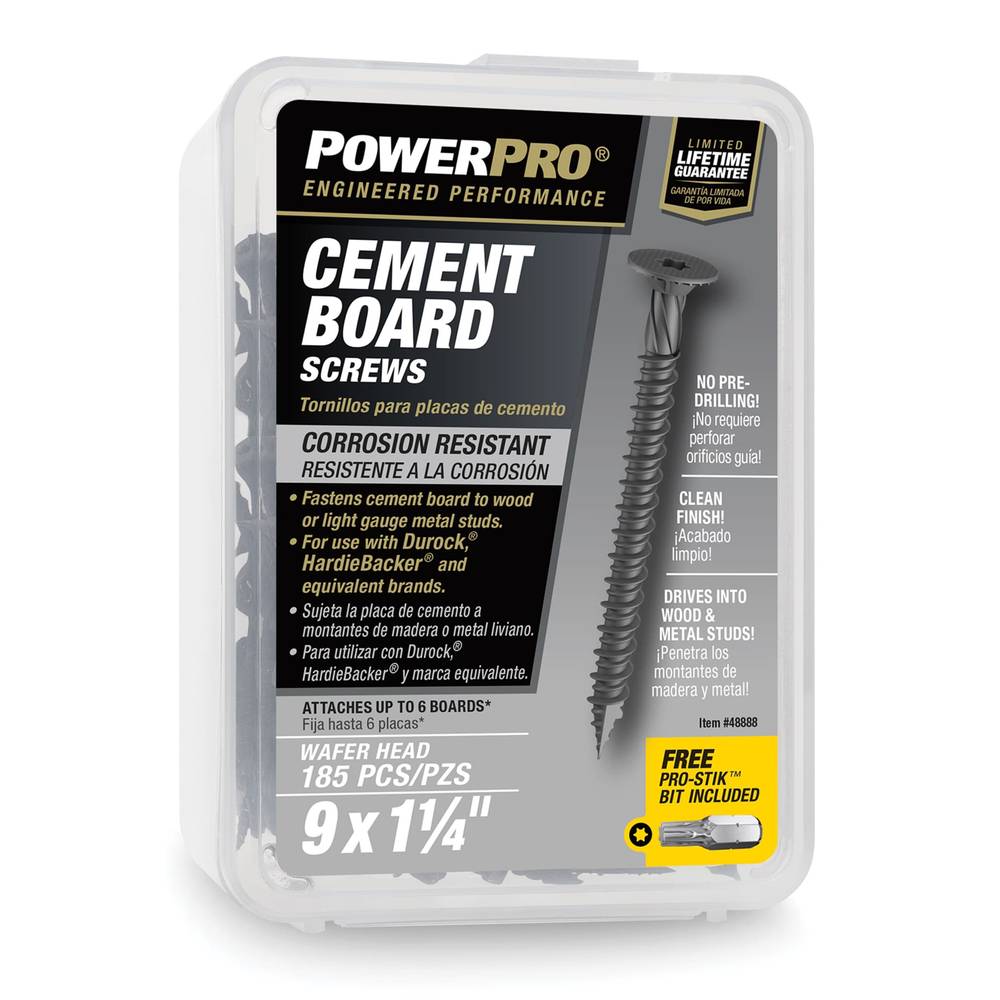 Power Pro #9 x 1-1/4-in Star-Drive Self-tapping Cement Board Screws (185-Count) | 48888