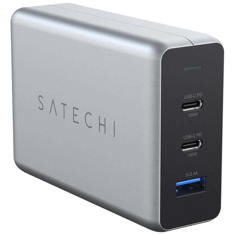 SATECHI Power Adapter - Fast Charger - Usb and Usb-C With Power Delivery 100 Watt, Black-Grey