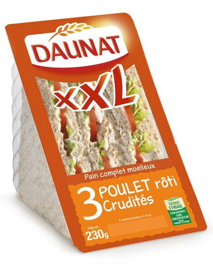 Sandwichs poulet rôti crudités DAUNAT - la barquette de 3 - 230 g