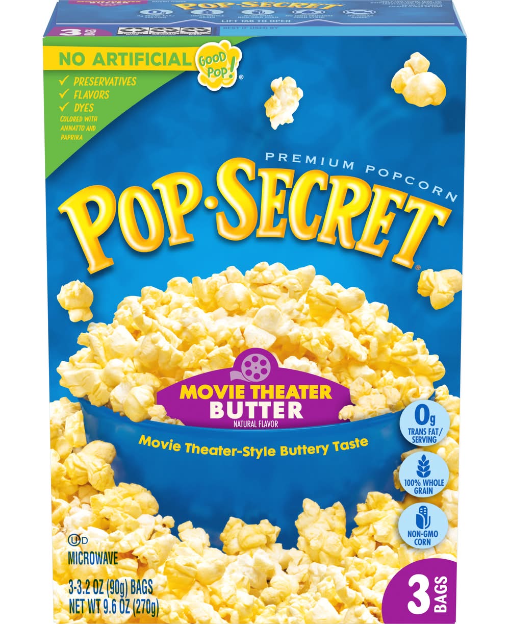 Pop Secret Premium Popcorn, Movie Theater Butter (3 x 3.2 oz)