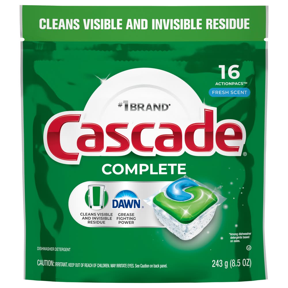 Cascade Complete Actionpacs Dishwasher Detergent, Fresh (9.4 oz, 18 ct)