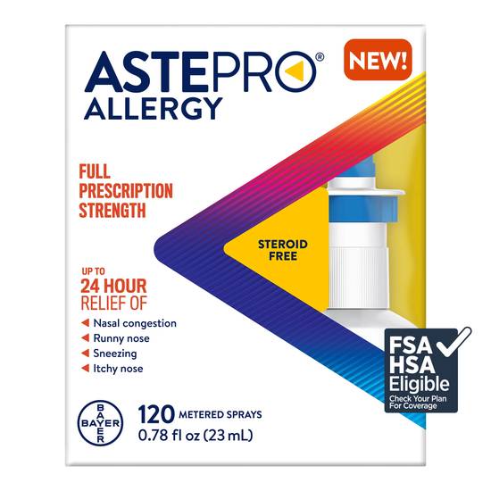 Astepro 24HR Steroid Free Allergy Relief Spray, Azelastine HCl, 120 Metered Sprays