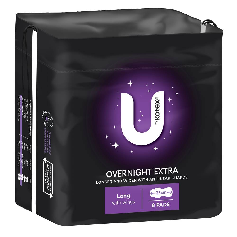 U By Kotex Overnight Extra Pads Long With Wings 8 pack