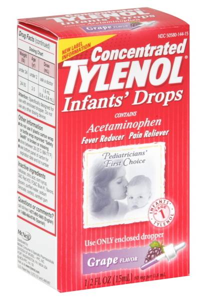 Tylenol Concentrated Infants' Drops For Fever Reducer & Pain Reliever, Grape (15 ml)