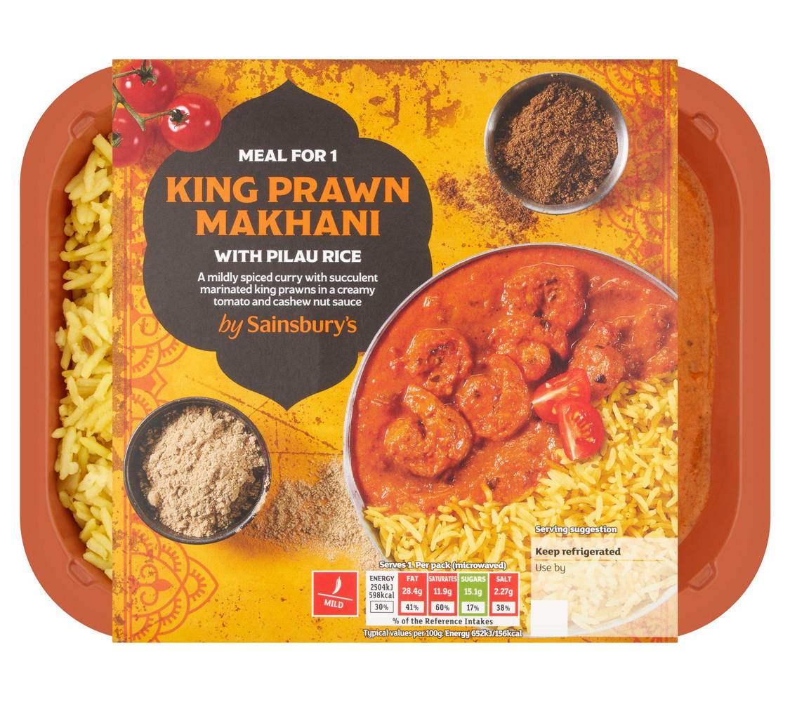 Sainsbury's Indian King Prawn Makhani with Pilau Rice Ready Meal for 1 400g