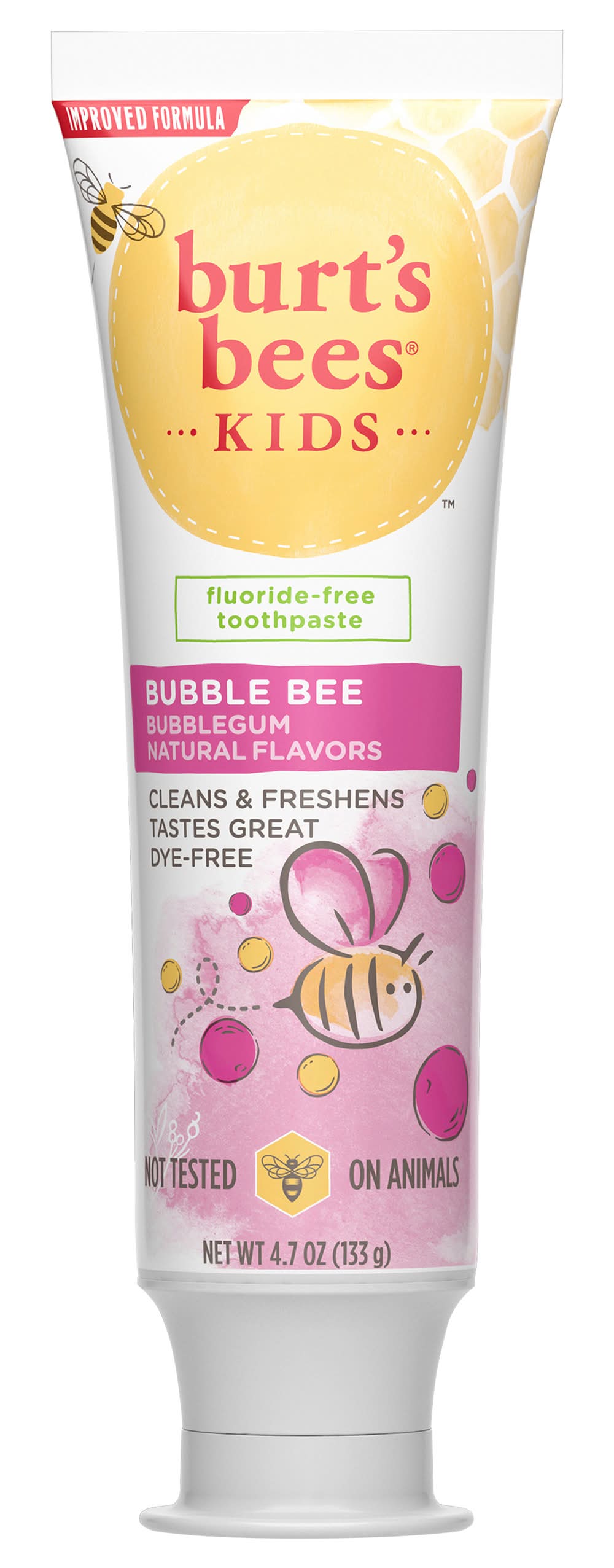 Burt's Bees Kids Toothpaste, Natural Flavor, Fluoride Free, Bubble Bee (4.7 oz)