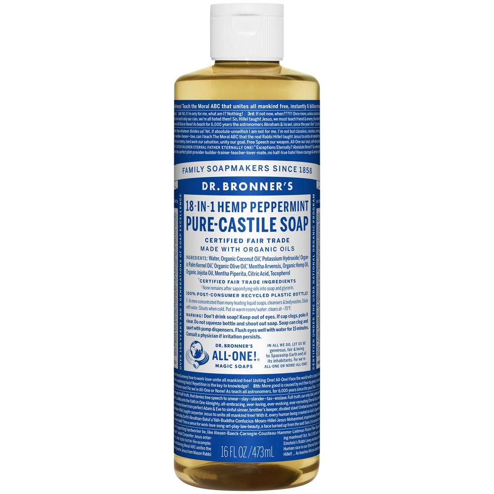 18-In-1 Hemp Pure-Castile Soap - Made With Organic Oils - Peppermint (16 Fluid Ounces)
