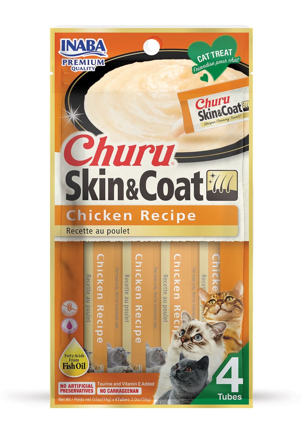 INABA Churu Skin and Coat Puree Cat Treats, Chicken (2 oz, 4 ct)