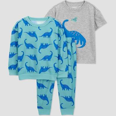 Carter's Just One You®️ Toddler Boys' 3pc Short Sleeve Dinos Pajama Set - Gray/Blue 4T: Crew Neck, Elastic Waistband
