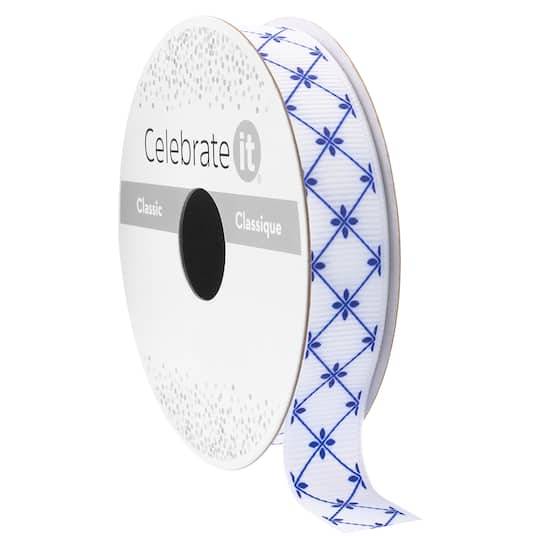 5/8" X 7Yd. Blue Chinoiserie Grosgrain Ribbon By Celebrate It Classic