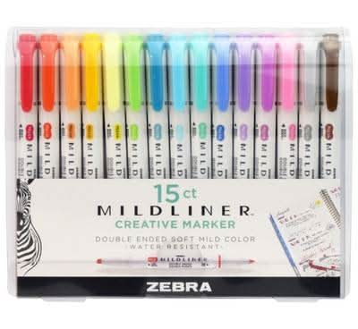 Zebra Mildliner Double Ended Creative Marker, Multicolor (15 ct)