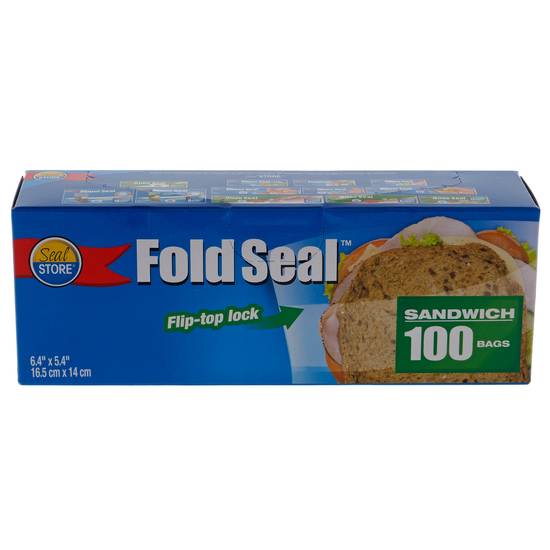 Seal Store Fold-Lock Top Sandwich Bags, 100 Pack (100 ct-16.5x14cm)