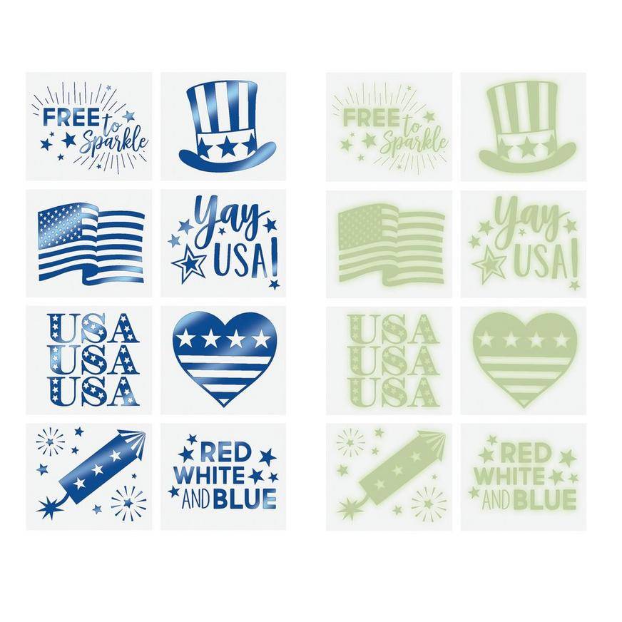 Party City Patriotic Metallic Blue Glow-In-The-Dark Tattoos (16 ct)