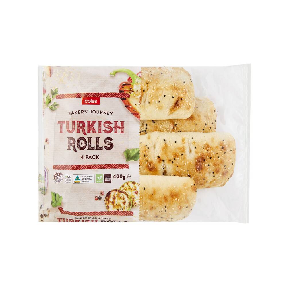 Coles Bakery's Journey Turkish Rolls (400g, 4 pack)