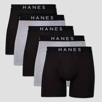 Hanes Premium Boxer Briefs, Men, Black-Gray (5 ct)