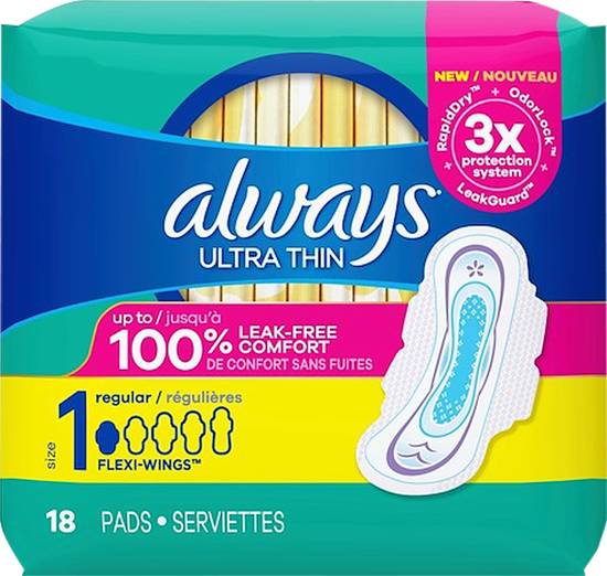 Always Ultra Thin Pads Unscented With Wings (18 ct)
