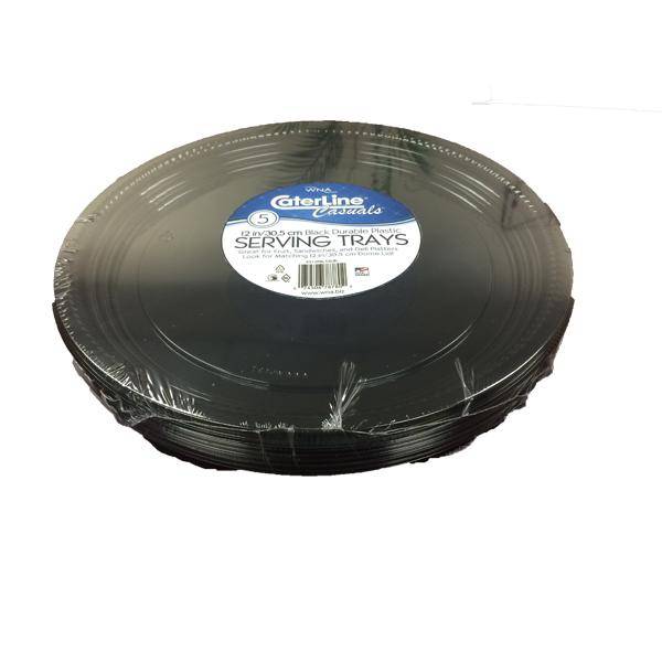 Caterline Plastic Round Serving Trays, 12 in, Black (5 ct)