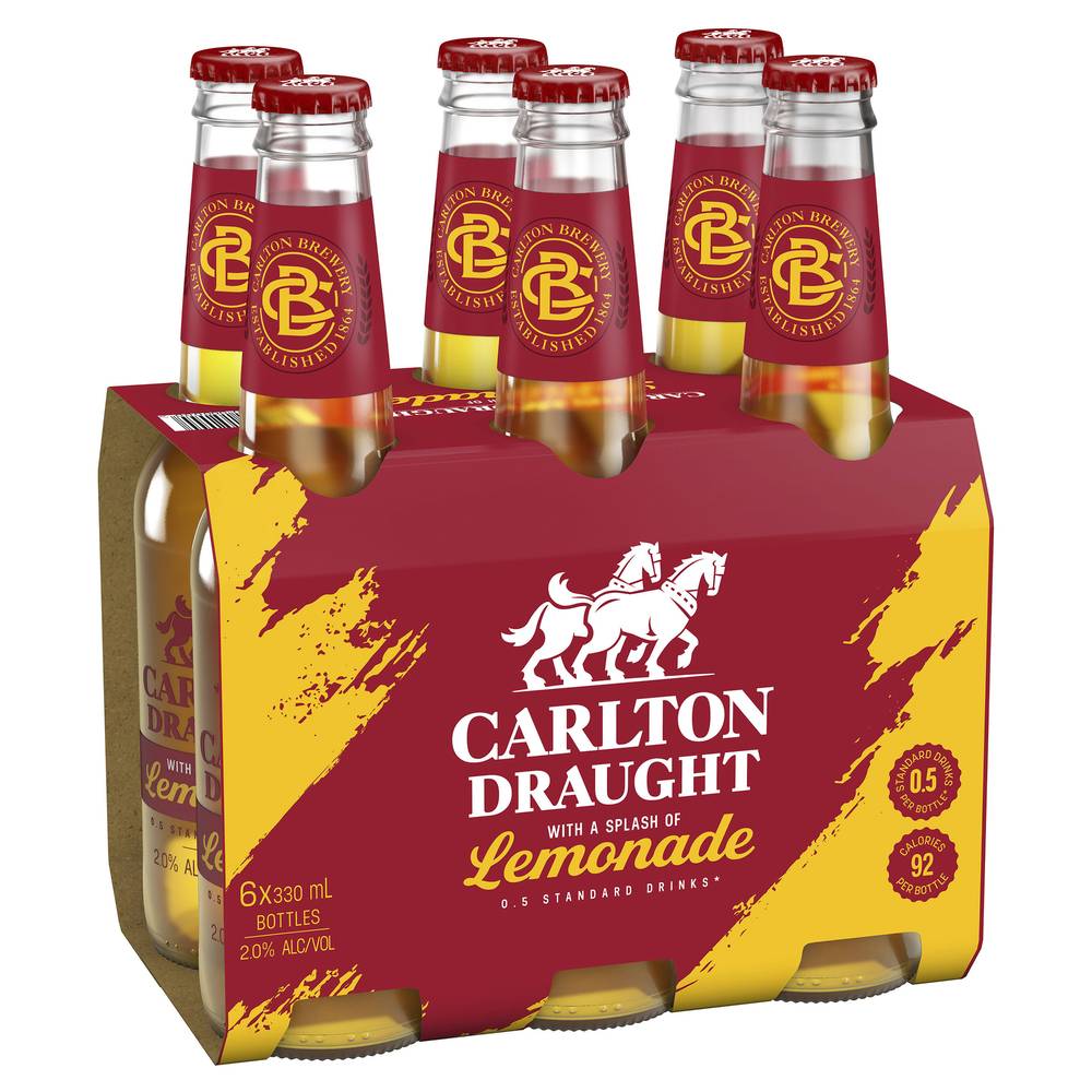 Carlton Draught Lemonade Bottle 330mL X 6 pack