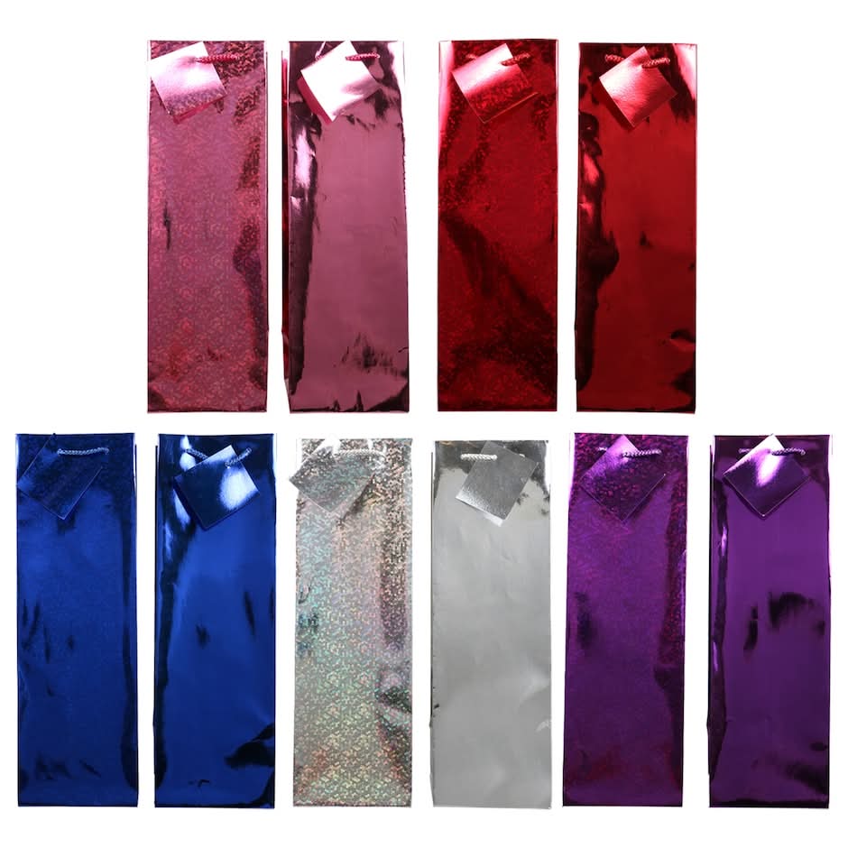 Voila Foil and Holographic Bottle Gift Bags, 15x4.5x4.5-in.