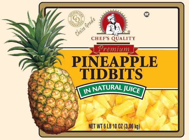 Chef's Quality - Pineapple Tidbits in Natural Juice, Choice - #10 cans