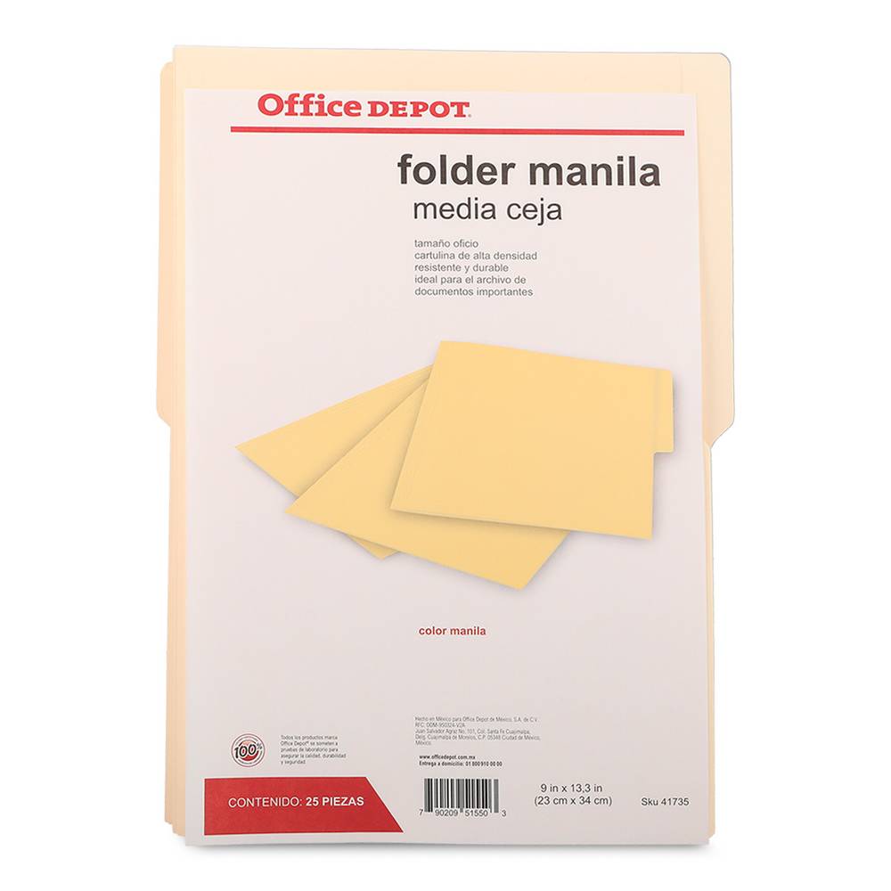 Office depot folder manila tamaño oficio (paquete 25 piezas)