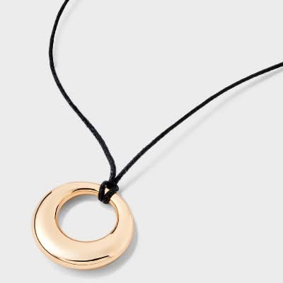 Universal Thread Cord With Puffy Open Circle Pendant Necklace, 18 in, Gold