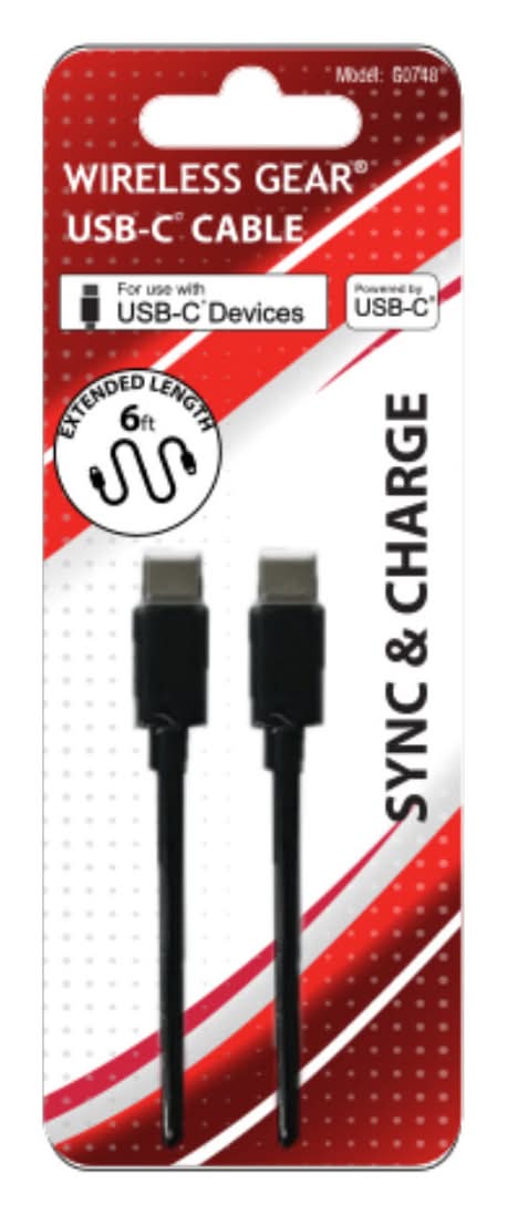 Wireless Gear Usb-C Sync & Charge Cable, 6 ft, Black