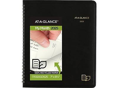 AT-A-GLANCE 2025 Pure Monthly Planner With Faux Leather Cover, Black